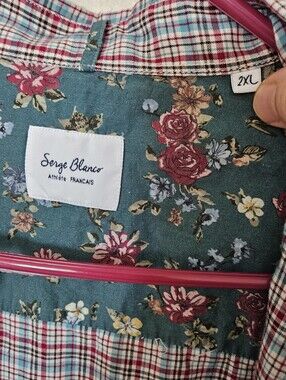 Serge Blanco Plaid Shirt 100% Cotton Ice Maroon Plaid 2XL